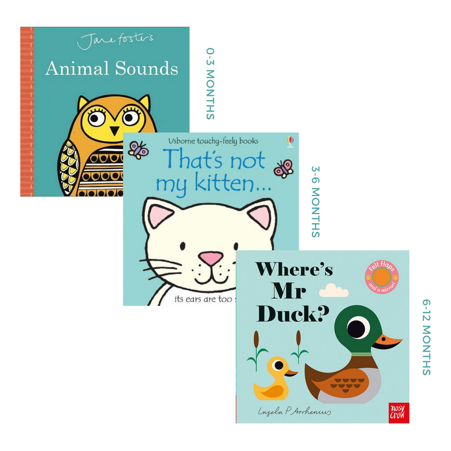 Animal Sounds, That's Not My Kitten and Where's Mr Duck - Books For Classic Duck Egg Baby Gift Box